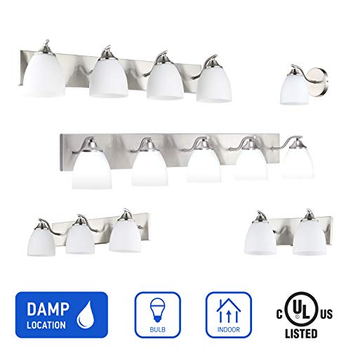 OSTWIN 2-Light Bath Bar Light Up or Down, Interior Bathroom Vanity Wall Lighting Fixture VF42, 2x60 Watt E26 Socket, Satin Nickel Finish with Opal Oval Cone Glass Shade, UL Listed - Thumbnail 3