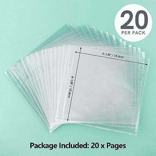Image of 20 Pags 6 inch X6 inch Clear Plastic Binder Pockets,2 Holes 2 Pockets Per Page, can Fit More Stencils,Made Exclusively for Stencils,Die Cuts,Photos,Stamps Within Size 6x6 Storage Bills Organizer