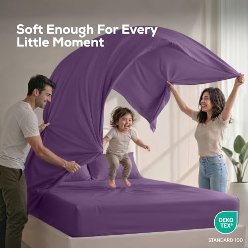 Image of Utopia Bedding California King Size Sheet Set - 4 Piece Bed Sheets, Soft and Breathable Microfiber, Includes 1 Fitted Sheet, 1 Flat Sheet and 2 Pillowcases - Oeko Tex (Eggplant)