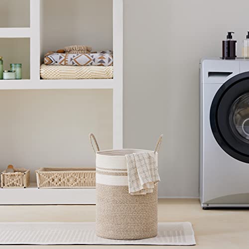 Viposco Tall Laundry Hamper, Woven Rope Storage Basket For Blanket, Toys, Dirty Clothes In Living Room, Bathroom, Bedroom - 30L Brown & White #TOP6