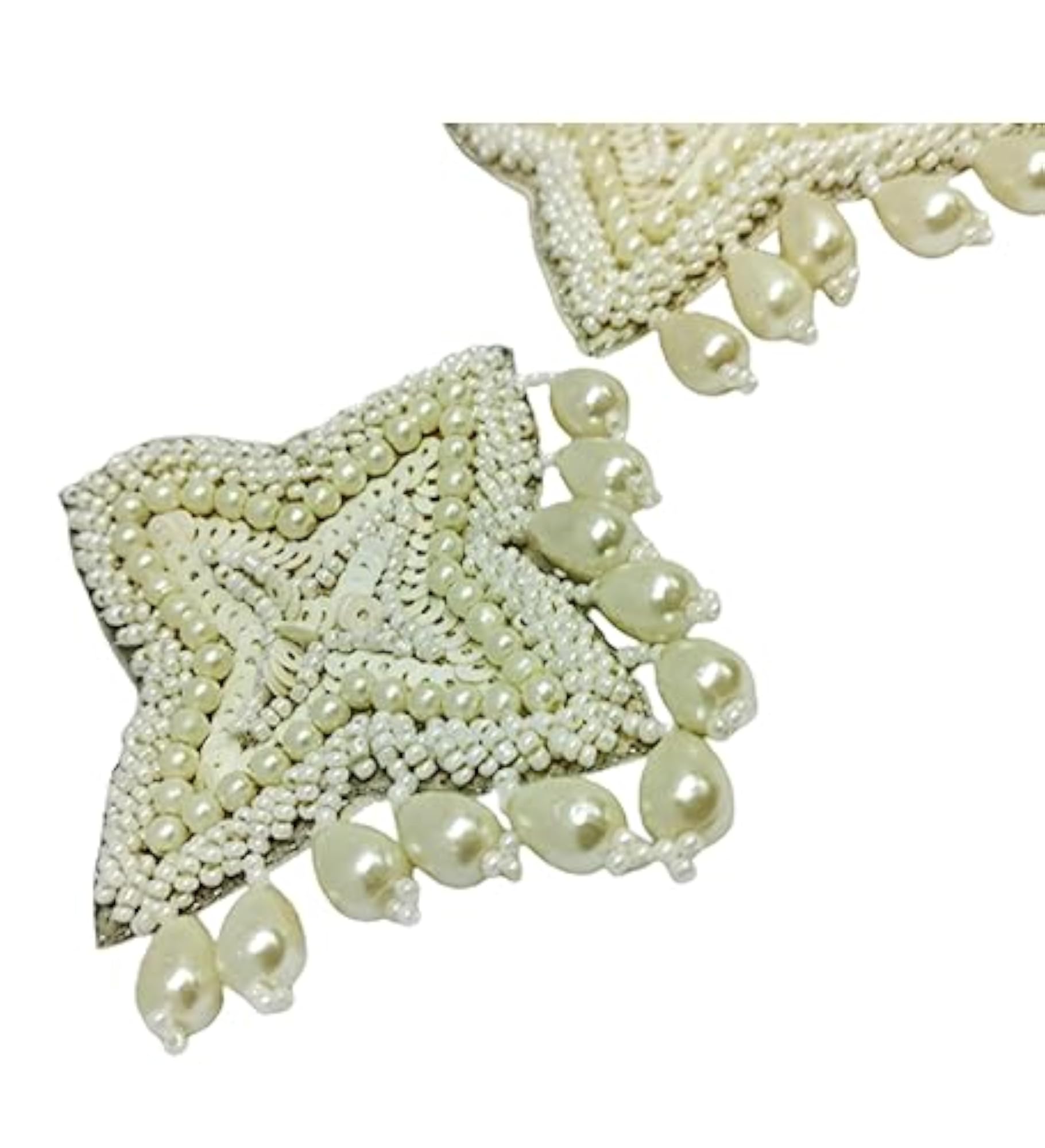 White Beaded Handmade Earrings, Fabric Drops & Danglers