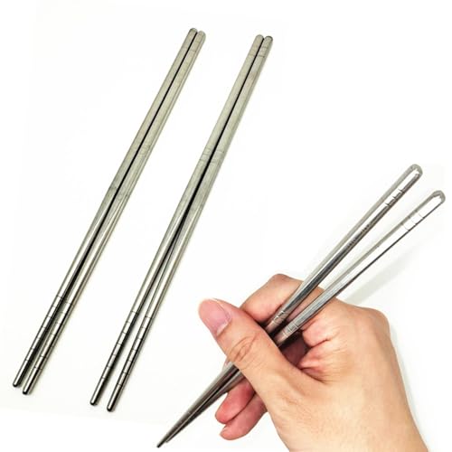 Reusable Silver Stainless Steel Chopsticks Set (2 Pairs)