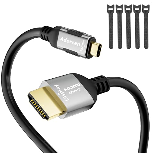Adoreen 4K@60Hz 2K USB C to HDMI Cable 3 Ft, Slim Thin HDR Type C 3.1 to HDMI 2.0 Adapter Cord Thunderbolt 3/4 for MacBook, iPhone 16/15, iPad, Galaxy, Surface,TV Monitor+Ties