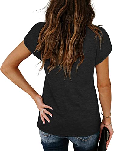 Etcyy Cap Sleeve Summer Tops For Women 2023 Trendy Cute Tank Tops Loose Solid Color Lace Petal V Neck Short Sleeve Shirts #TOP3