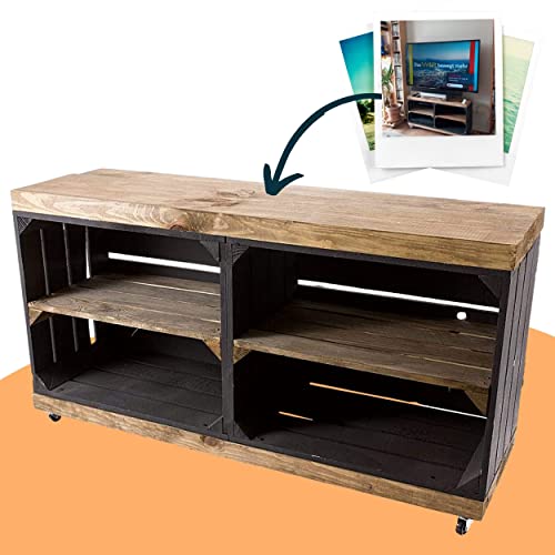 Vintage Möbel 24 GmbH TV-Schrank aus Regalkisten schwarz und „Used“...