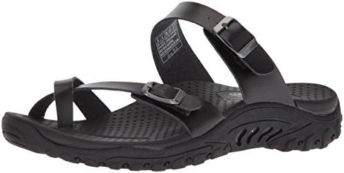 Skechers Women's Reggae-Carribean-Double Buckle Toe Thong Slide Sandal, Black, 9 M US