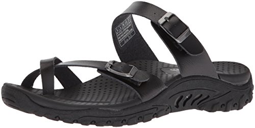 Skechers Women's Reggae-Carribean-Double Buckle Toe Thong Slide Sandal, Black, 9 M Us #TOP14