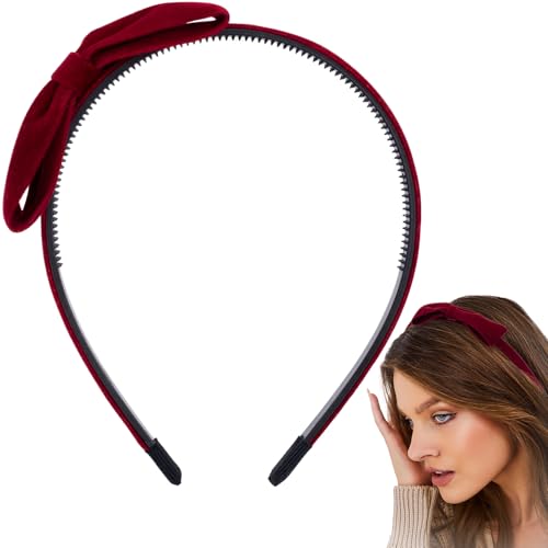 HINZIC Bow Headbands, Burgundy Red Thin Bowknot Hairband for Women, 1 Pcs