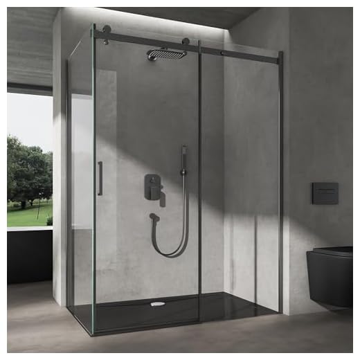 doporro Duschkabine mit Schiebetür Eckdusche 80x120x195cm Duschabtrennung schwarz 8mm ESG-Sicherheitsglas Klarglas inkl.Nano-Beschichtung Ravenna19