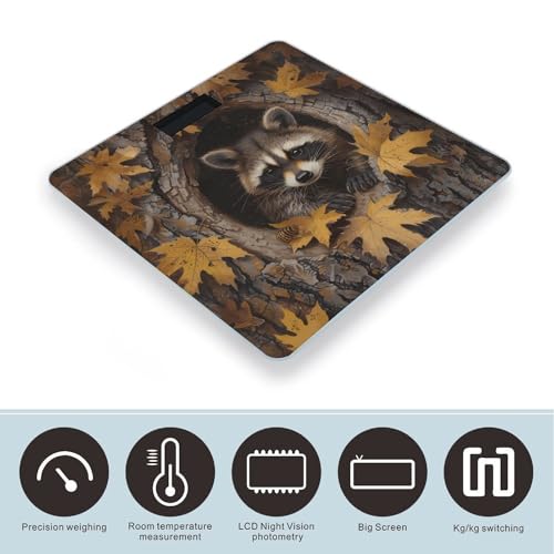 Báscula digital de baño con diseño mapache, vidrio templado miniatura 3