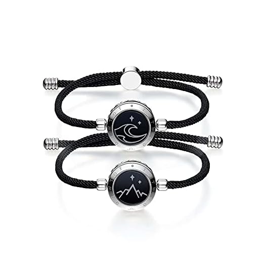 LTQUS Couple Smart Bracelet Long-Distance Touch Bluetooth Connection Love Bracelet Women and Men Jewelry Set (2 Pieces), Black