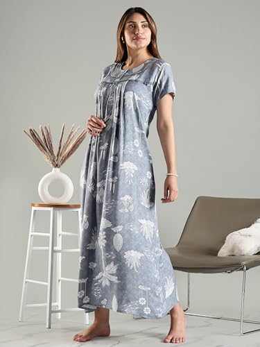 Image of 9shines Label Premium Alpine Maxi Designer Nighty | Floral Print Maxi for Women | Night wear for Women | | Full Length Night Gown for Women | Night Dress for Women Stylish (2467)