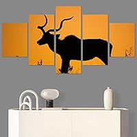 SIGNWIN 5 Panel Canvas Wall Art Modern Art Animals Colorful Decorative Elements Multicolor Photography Silhouette for Home Decorations Ready to Hang - 60