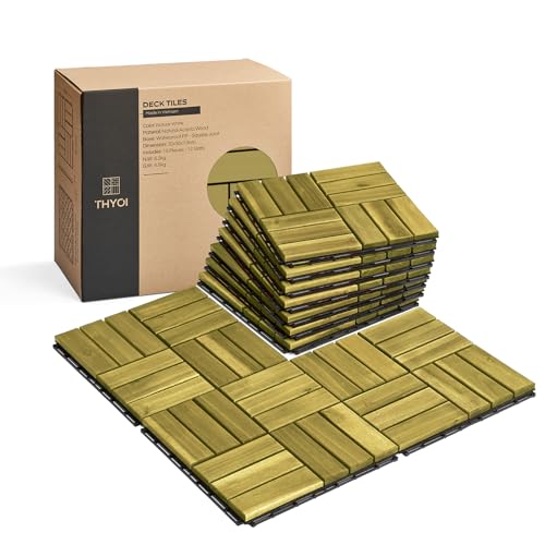 THYOI Premium Deck Tiles, 10 Pcs Patio Flooring - SweetGrass - Crossed
