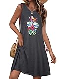 JOLIGAL Womens Summer Dresses Casual Sleeveless Tshirt Sundress Beach Cover Up with Pockets Loose Tank Dress(Dark Grey Pineapple, XL)