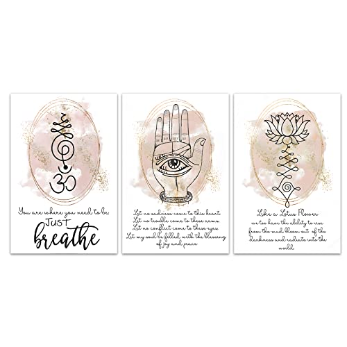 Buddha Quotes Print Zen Inspirational Wall Art Buddha Lotus Flower Art Om Symbol Poster Positive Quotes Wall Art Buddha Statue Picture For Living Room Bedroom Wall Decor 16X24Inchx3 Frameless Poster #TOP1