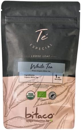 Bitaco - White Tea - Organic White Tea Leaves - Loose Leaf, Pure & Premium Toasted Healthy Tea Set - USDA Organic & Gluten Free - Beverages Healthy Coffee Alternative Drinks - 1 oz