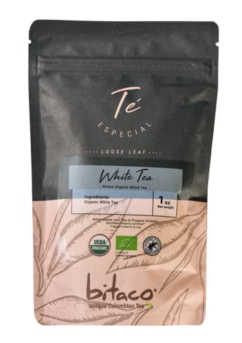 Bitaco - White Tea - Organic White Tea Leaves - Loose Leaf, Pure & Premium Toasted Healthy Tea Set - Usda Organic & Gluten Free - Beverages Healthy Coffee Alternative Drinks - 1 Oz #TOP10