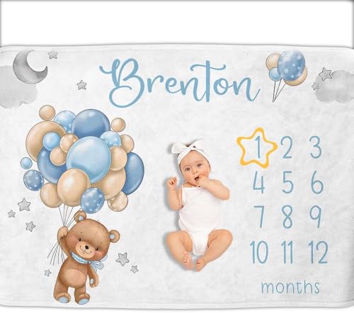 OLIVE OLIVIA Personalized Baby Milestone Blanket with Customized Name, 60