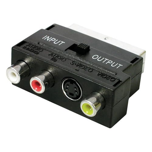 VoltShine Adaptador Euro 2 + 1 RCA A/V + SVHS, ideal para conectar dispositivos audiovisuales y transferir video y audio.