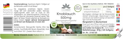 Knoblauch 500 mg - 120 Softgels für 2 Monate - Allium sativum | HERBADIREKT by Warnke Vitalstoffe - Deutsche Apothekenqualität