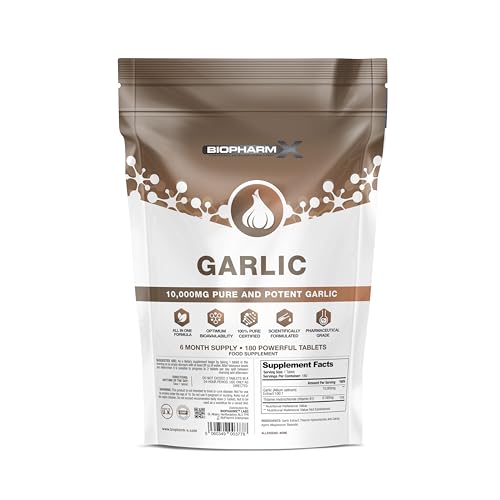 Odourless Garlic Tablets 10000mg – 180 Vegan Tablets - High Strength Allicin-Rich Garlic Supplement for Heart, Cholesterol & Immune Support
