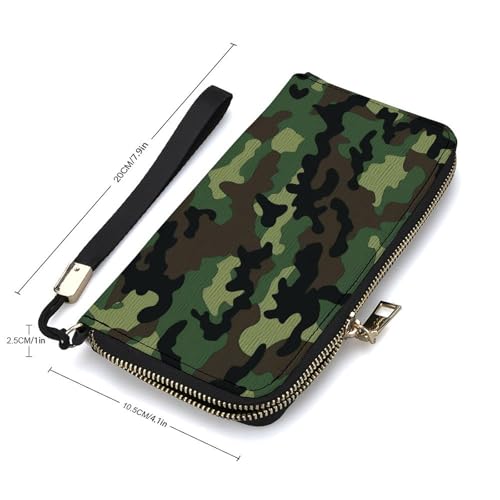 HJUQNGF Portefeuille long en cuir avec dragonne pour femme avec fermeture éclair et pochette de grande capacité, Motif militaire vert, 20.0*10.5cm – vue 2