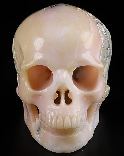 3.6" Pink Opal Hand Carved Crystal Skull, Super Realistic, Crysta...