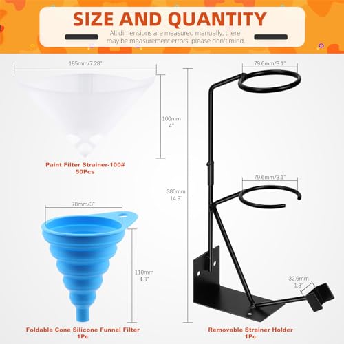 Image of Tanstic 52Pcs Gravity Feed Gun Holder Stand with Silicone Funnel and Paint Strainers Kit, Gravity Feed Paint Spray Gun Holder Stand with Strainer Holder, Wall or Bench Mount