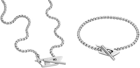 Diesel Collana e bracciale uomo, acciaio inossidabile argento, set