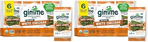 Gimme Seaweed - White Cheddar - 6 Count - Organic Roasted Seaweed Sheets - Keto, Vegan, Gluten Free - Great Source of Iodine & Omega 3’s - Healthy On-The-Go Snack for Kids Adults (Pack of 2)