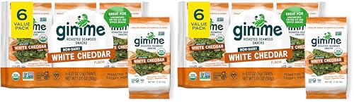 Gimme Seaweed - White Cheddar - 6 Count - Organic Roasted Seaweed Sheets - Keto, Vegan, Gluten Free - Great Source of Iodine & Omega 3’s - Healthy On-The-Go Snack for Kids Adults (Pack of 2)