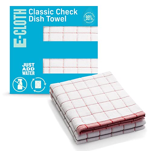 E-Cloth Classic Check Dish Towel, Premium Microfiber Cleaning Cloth, Ideal Kitchen Dish Drying Towels, Washable And Reusable, 100 Wash Guarantee, Red, 2 Pack #TOP6