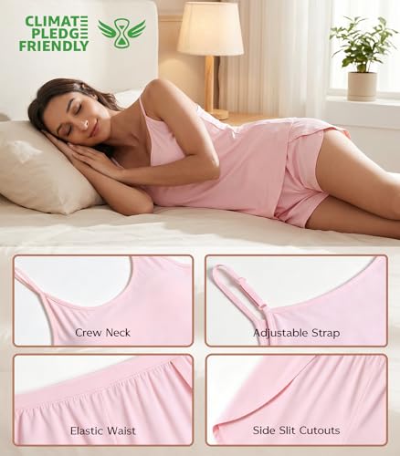 Image of NACHILA Women's Pajamas Set-Viscose Made from Bamboo,Sleeveless Sleepwear Cami Pajamas Shorts Sets Soft Nightwear Camisole Pj