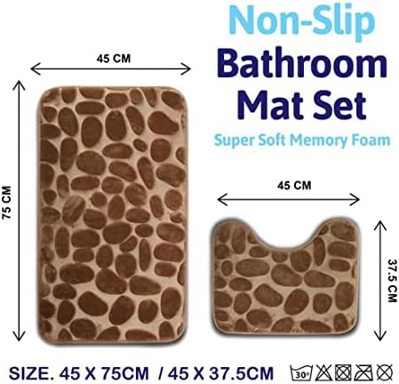 DIVCHI Non Slip Bath Mat Set - 2 Piece Thickened Bathroom Mat Set - Extra Absorbent 100% Memory Foam Bath Mat (80 x 50cm) and Pedestal Toilet Mat (50 x 40cm U Shape) (Khaki)