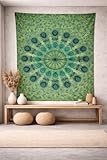 FURNISHFUL FINESSE Mandala Wandteppich Grün Wandbehang Wandteppiche Boho Pfau Wandtuch für Dekor Zuhause und Wohnzimmer– 137 x 213 cm