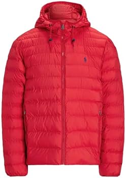 Polo Ralph Lauren Jaqueta masculina com capuz e zíper, Vermelho