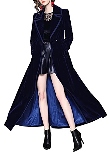 CHARTOU Women's Elegant Velvet One Button Maxi Trench Coat Pocket Party Overcoat2