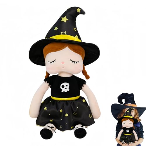 Peluche de bruja de Halloween, 42 cm, peluche de Halloween, suave, cojín de peluche negro, cojín de peluche para niños, regalo de cumpleaños, cama suave, decoración para sofá