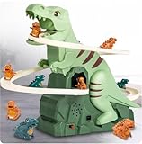 SHNRASAR Dinosaur Chasing Race Track Game Track Slide Toy Climb Stairs Toy Dinosaur Roller Coaster Toy with Light and Music Toy Playsets Gift for Toddler Kids Boys Girls Age 3+