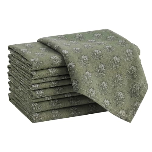 Mindsoft Set of 6 Floral Cloth Napkins Gray Green Linen Cloth Napkins Spring Flower Wildflowers Dinner Napkin 15 x 15 Inch Vintage Washable Reusable for Dinner Home Restaurant Wedding Decor