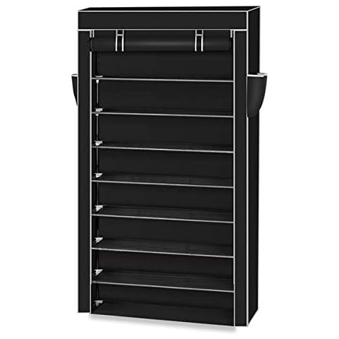 Hommdiy 9 Tiers Shoe Rack with Dustproof Cover Closet Shoe Storage Cabinet Organizer Black Cover