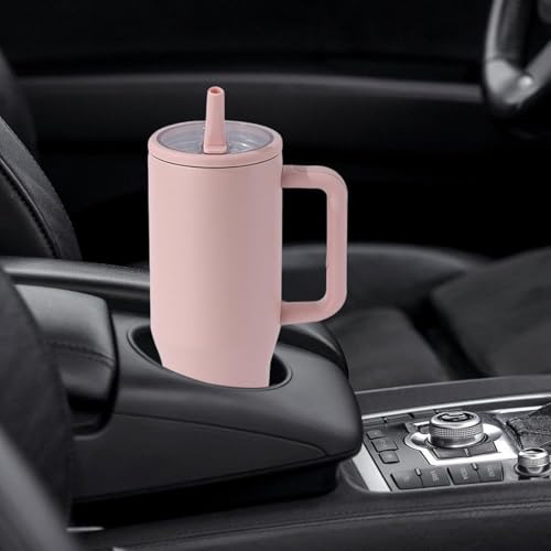 Image of 1200ML Stainless Steel Tumbler with Handle & Flip Straw | Leak Resistant, Insulated Water Bottle with Rubber Base | Travel, Gym & Car Cup Holder Friendly (Peach)