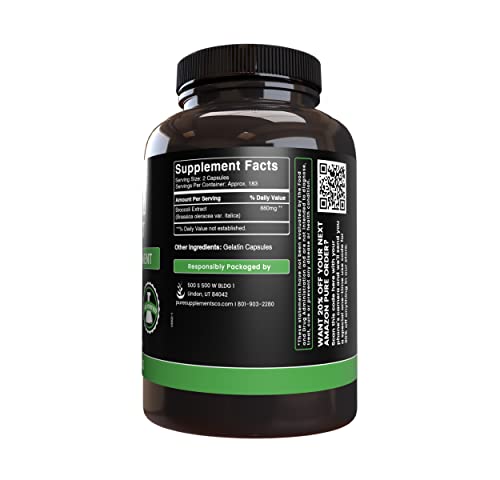 Pure Broccoli Extract Powder Capsules (365 Capsules) Pure, No Artificial Color, No Fillers or Stearates