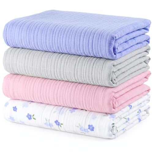 Image of Muslin Swaddle Blankets for Newborns, 4 Pack Multipurpose 100% Organic Cotton, Ultra Soft Breathable Receiving Blanket 47 x 47 inches, Swaddle Wrap for Baby Boys & Girls