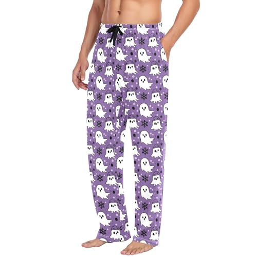 Mens Cotton Pajama Pants Sleep Lounge Pj Bottoms Sleepwear with Pockets Drawstring S Cute Ghost4