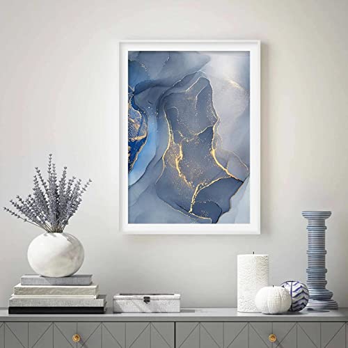 Peinture Toile Marbre Bleu Or Abstrait Moderne Salon 70x100cm - 4