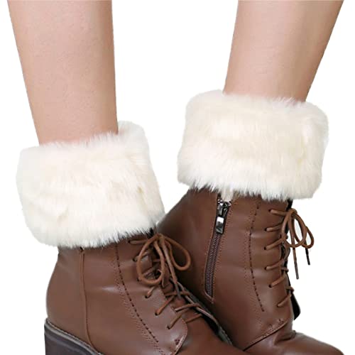 Women Crochet Faux Trim Leg Warmers Short Furry Fuzzy Leg Cuffs Foot