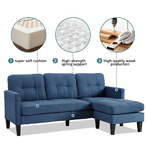 JOVNO Sofa, Adjustable L-Shaped Sofa, Modern Craftsmanship Nordic Style Fashion Sofa Set, Apartment Living Room Sofa with Storage for Small Space(Blue)