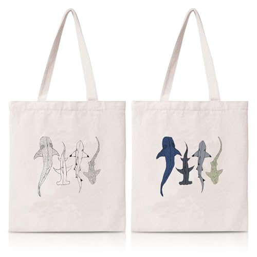 Image of Clyrax Shark Bag Canvas Tote Bag, Shark Gifts for Women Girls, Whale Shark Gifts, Foldable Shopping Bag for Grocery Runs Beach Trips Casual Outings, Sharks Lovers Shopping Bags 15×13 Inch